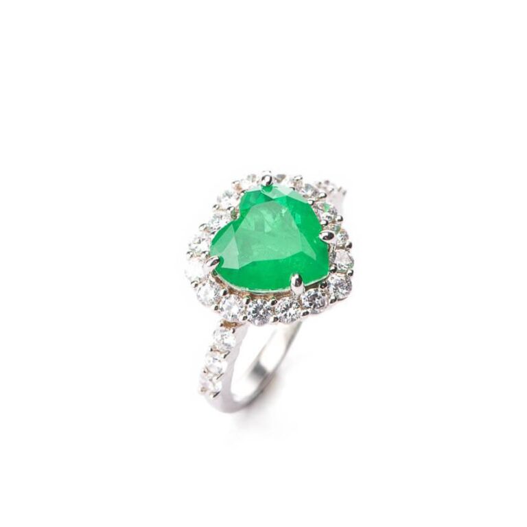 Anello cuore verde smeraldo corona zirconi brillanti 3
