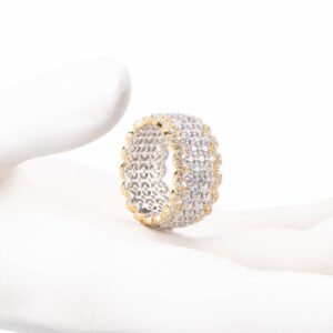 Anello fascia traforata bicolore zirconi brillanti 1