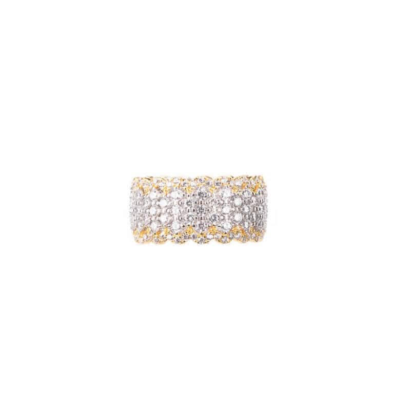 Anello fascia traforata bicolore zirconi brillanti 3