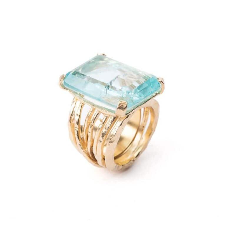 Anello moderno fascia alta pietra azzurra acqua marina 2
