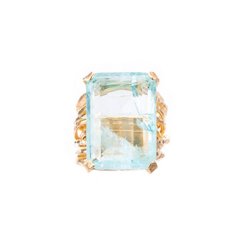 Anello moderno fascia alta pietra azzurra acqua marina 3