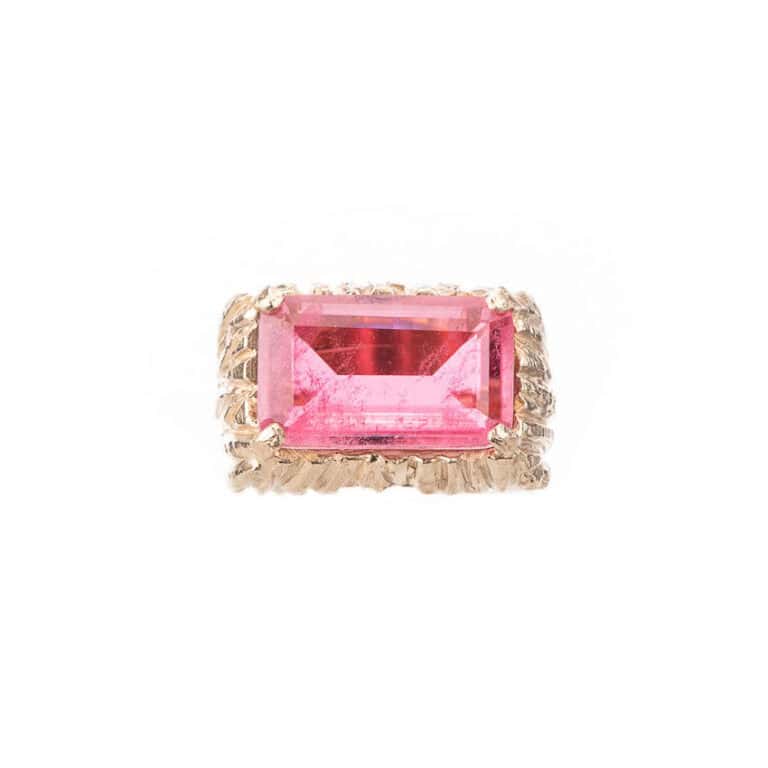 Anello moderno pietra rettangolare rosso tormalina 3
