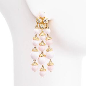 Orecchini clip pendenti ciuffo grande oro rosa corallo