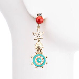Orecchini clip pendenti estivi corallo bianco turchese