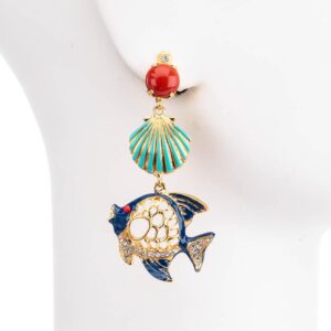 Orecchini clip pendenti estivi pesciolino turchese blu