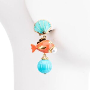 Orecchini clip pendenti estivi turchese corallo pesce