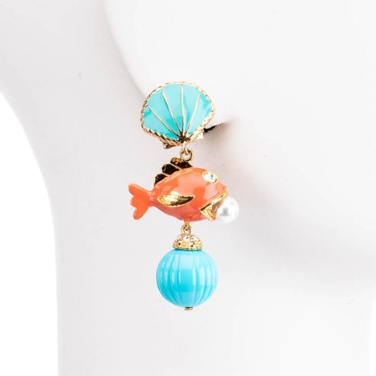 Orecchini clip pendenti estivi turchese corallo pesce
