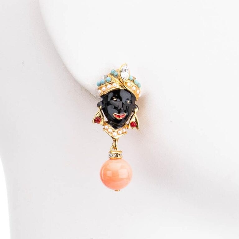 Orecchini clip pendenti testa moro veneziano corallo