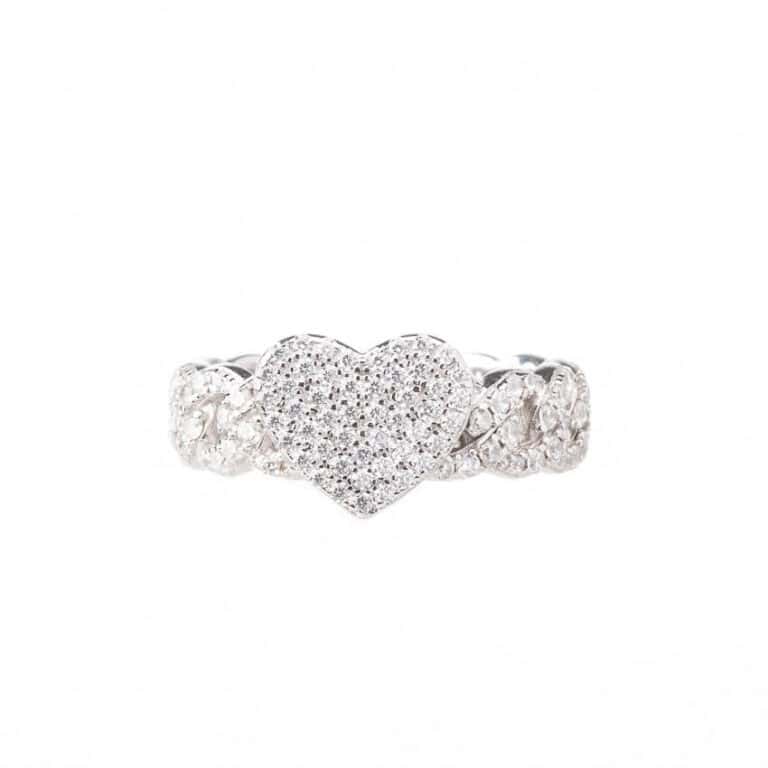Anello catena groumette argento cuore centrale zirconi 2