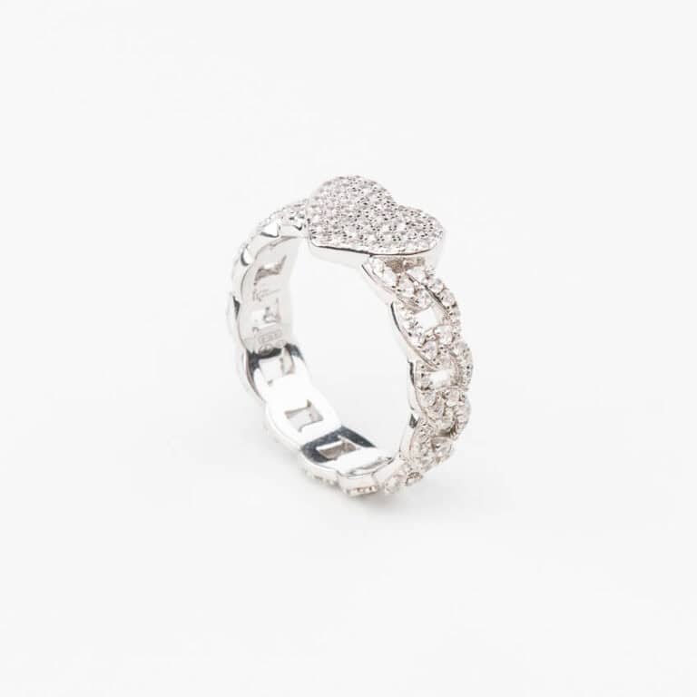 Anello catena groumette argento cuore centrale zirconi 3