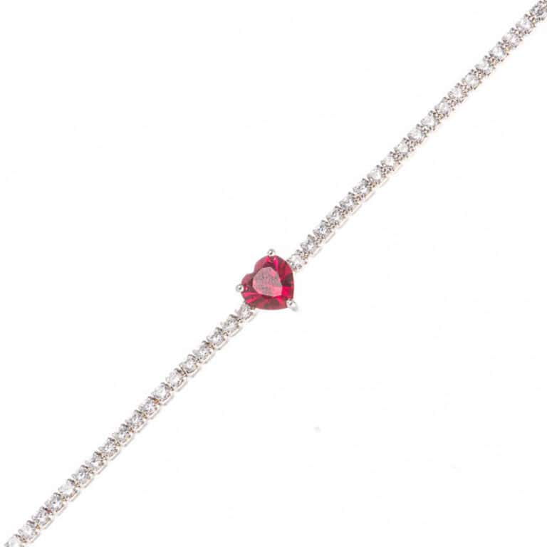 Bracciale tennis zirconi cuore rosso rubino 03