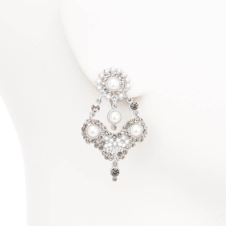 Orecchini clip pendenti cristalli perle
