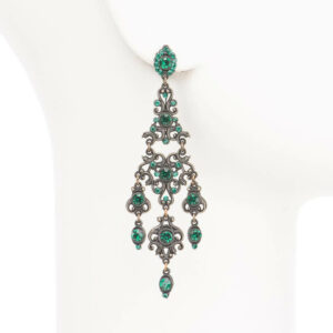 Orecchini perno chandelier vintage cristalli verde smeraldo