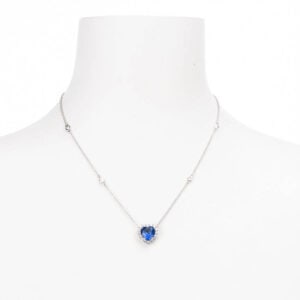 Collana girocollo argento zirconi centrale blu cuore oceano