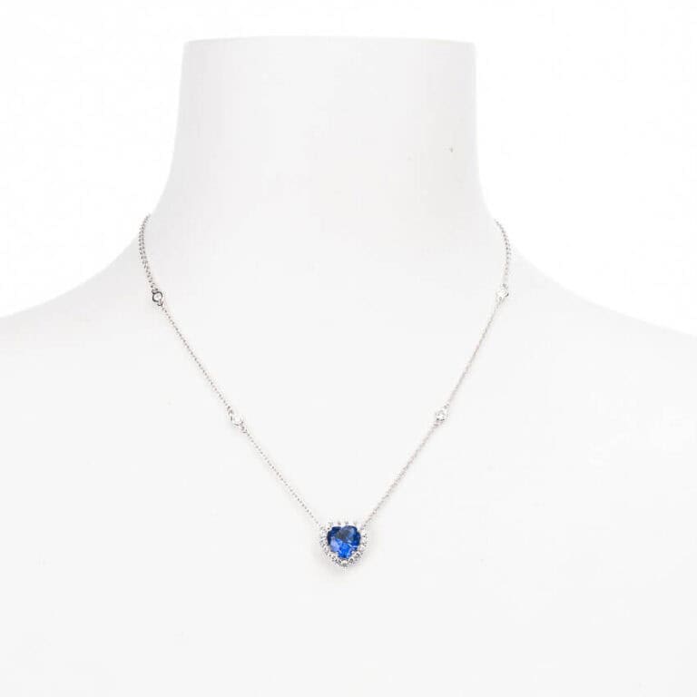 Collana girocollo argento zirconi centrale blu cuore oceano
