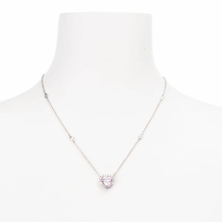 Collana girocollo argento zirconi centrale cuore rosa