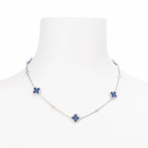Collana girocollo argento zirconi quadrifogli blu zaffiro