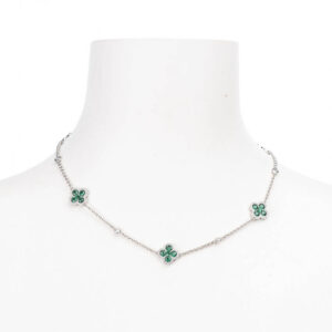 Collana girocollo argento zirconi quadrifogli verde smeraldo