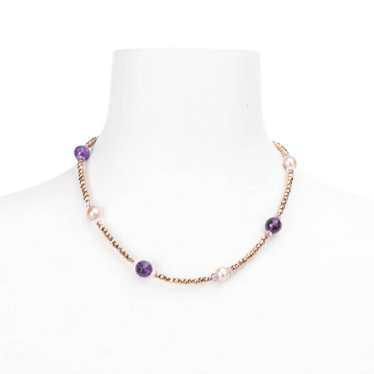 Collana girocollo pietre dure multicolor perle fiume