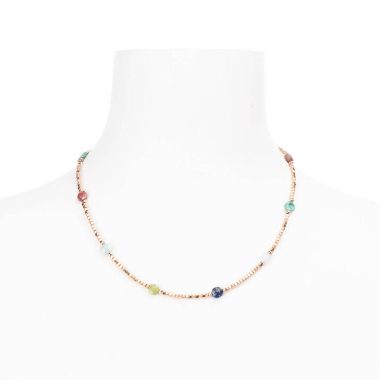 Collana girocollo pietre dure multicolor sferiche