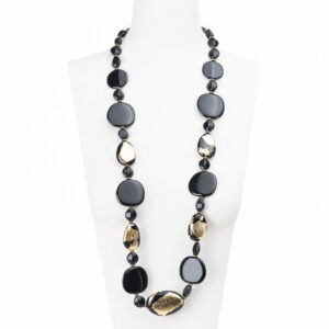 Collana lunga resina nero foglia oro