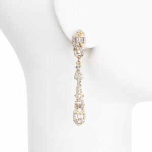 Orecchini pendenti clip stile liberty base placcata elementi cristalli zirconi