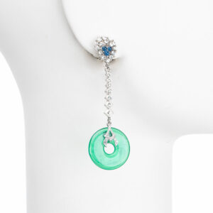 Orecchini pendenti clip liberty cristalli argento verde smeraldo blu zaffiro
