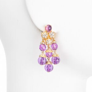 Orecchini clip pendenti ciuffo oro viola