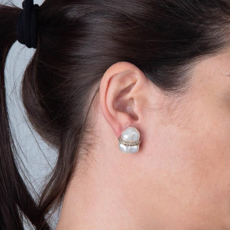 Orecchini a clip perla argento e strass - immagine 2