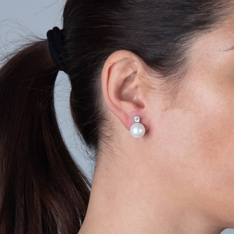 Orecchini a clip con perla 12mm e zircone - immagine 3