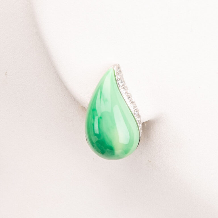 Orecchini clip goccia argento cristalli verde giada
