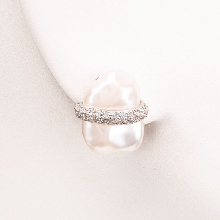 Orecchini clip perla strass bianchi