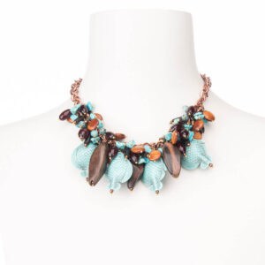 Collana girocollo mix charms pesci pietre legno 1