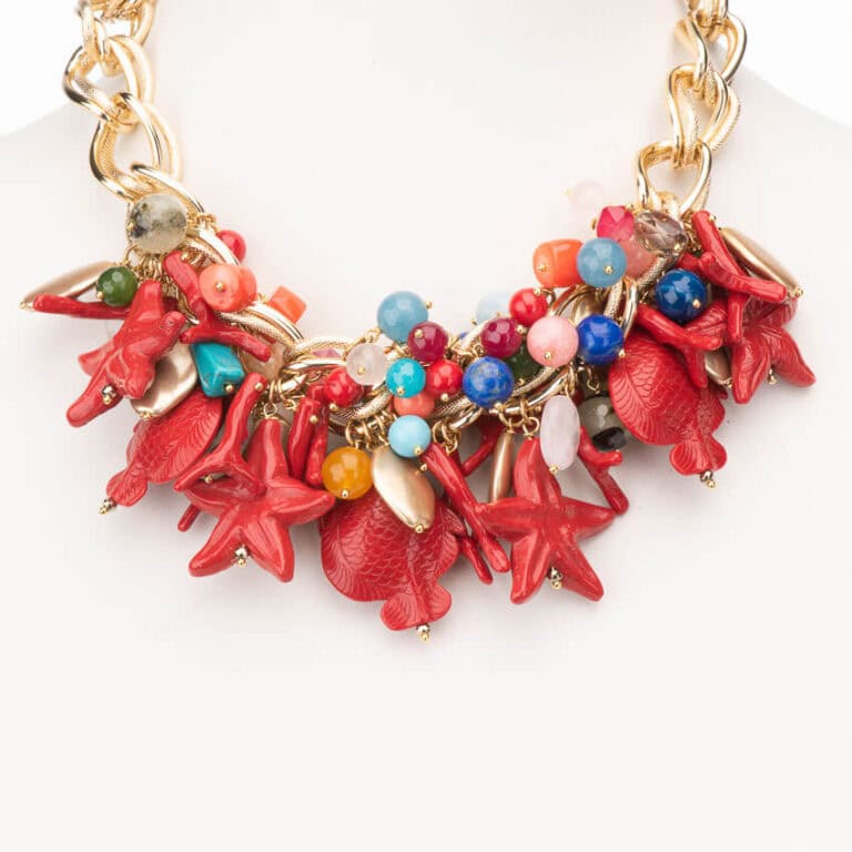 Collana girocollo mix charms pesci stelle perle multicolor 2