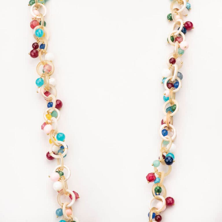 Collana lunga cerchi corno pietre dure multicolor 2