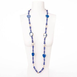 Collana lunga resina blu foglia oro 1