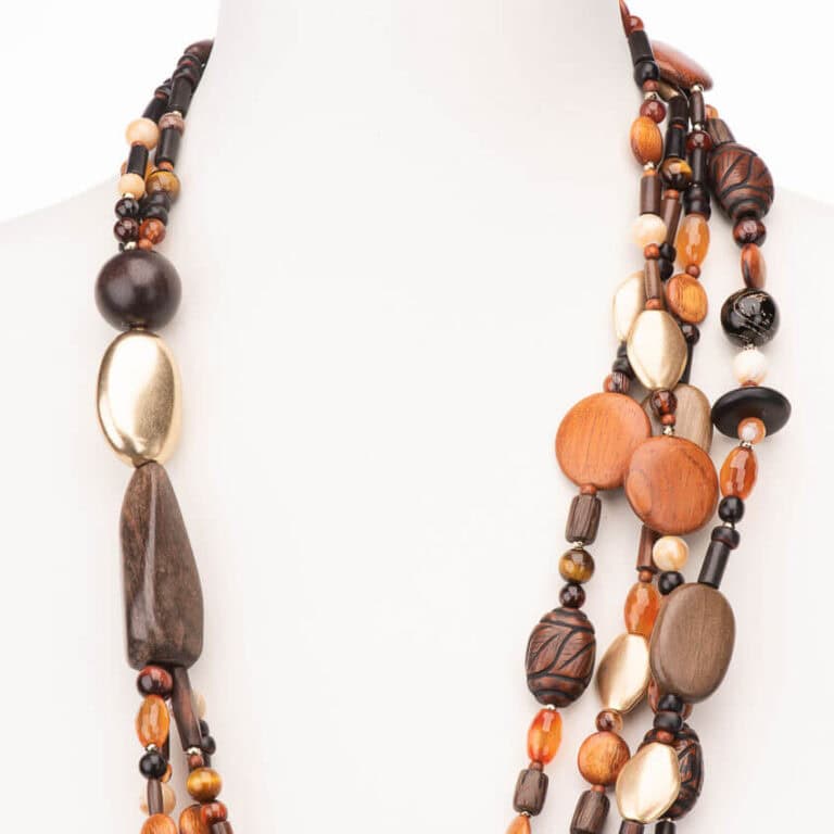 Collana multifili lunga legno forme miste 2