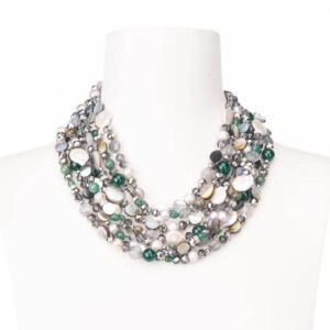 Collana multifili mix perle pietre verde grigio bianco 1
