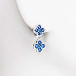 Orecchini clip argento zirconi quadrifogli blu zaffiro 1