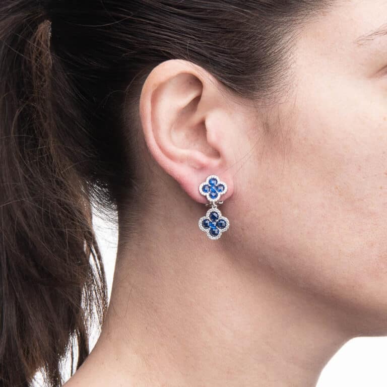 Orecchini clip argento zirconi quadrifogli blu zaffiro 2
