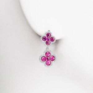 Orecchini clip argento zirconi quadrifogli fuxia 1