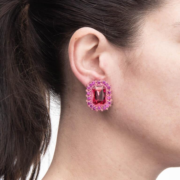 Orecchini clip perno lobo cornice fuxia 2