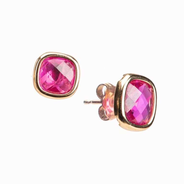 Orecchini lobo perno oro pietra semipreziosa fuxia 4