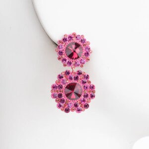 Orecchini perno pendenti fiori cristalli fuxia 1