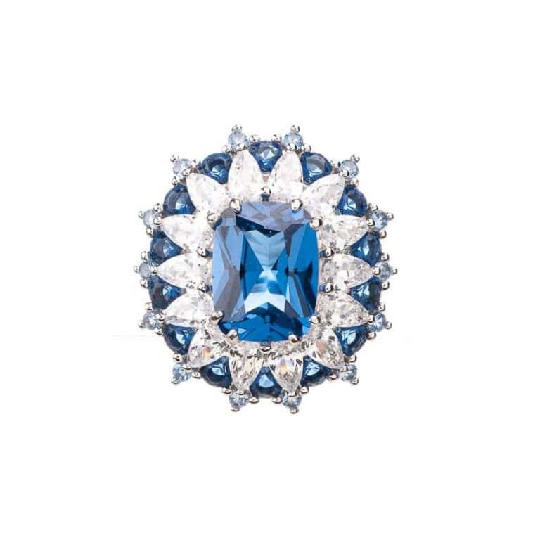 Anello bouquet zirconi blu zaffiro 2