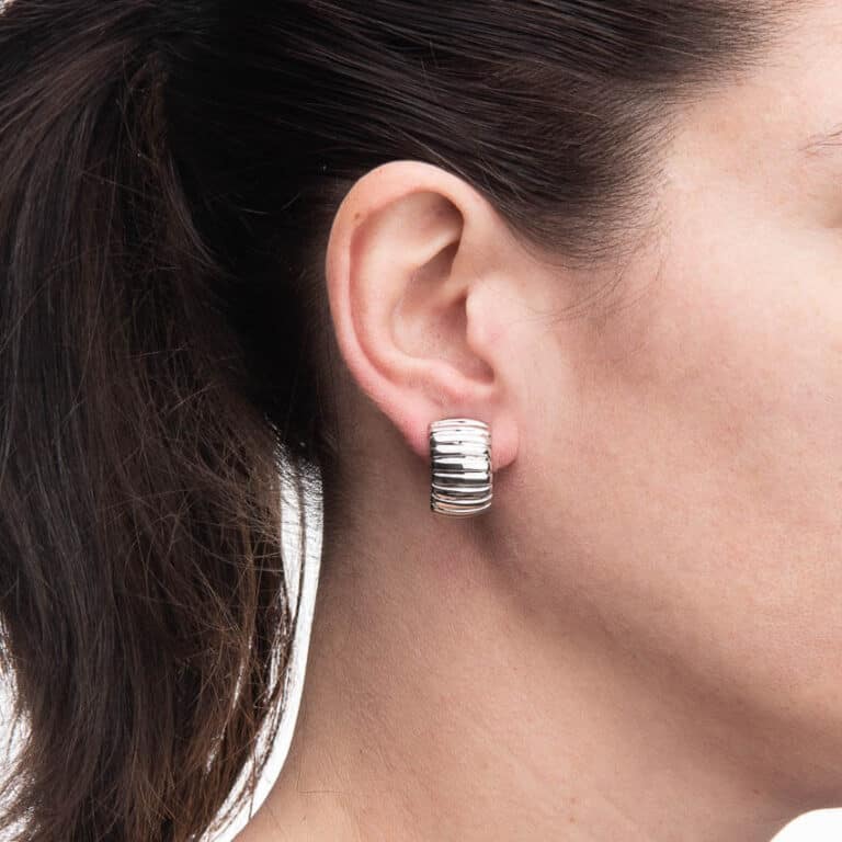 Orecchini clip mezzo cerchio bombato color argento tubo gas 04