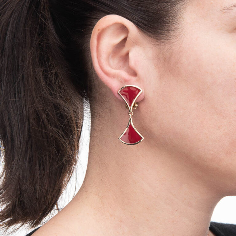 Orecchini clip modello ventaglio oro bordeaux 03