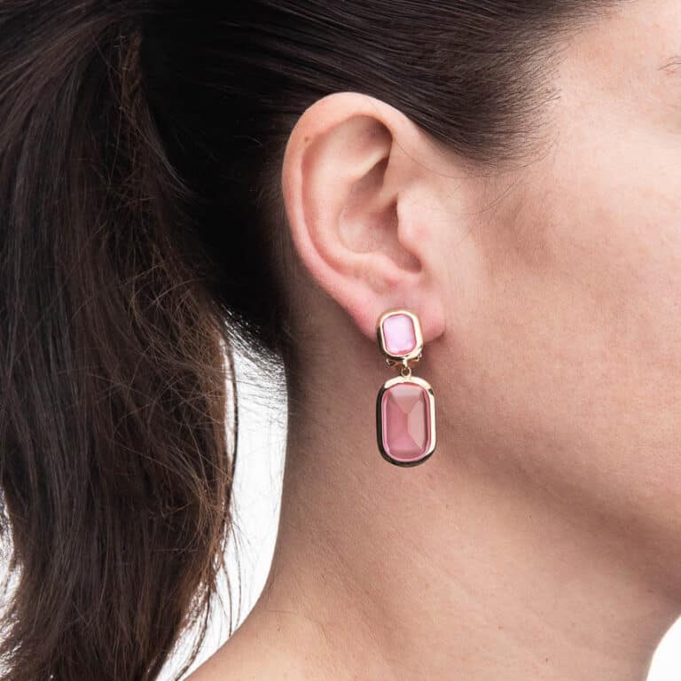 Orecchino clip colore oro resina rosa 04