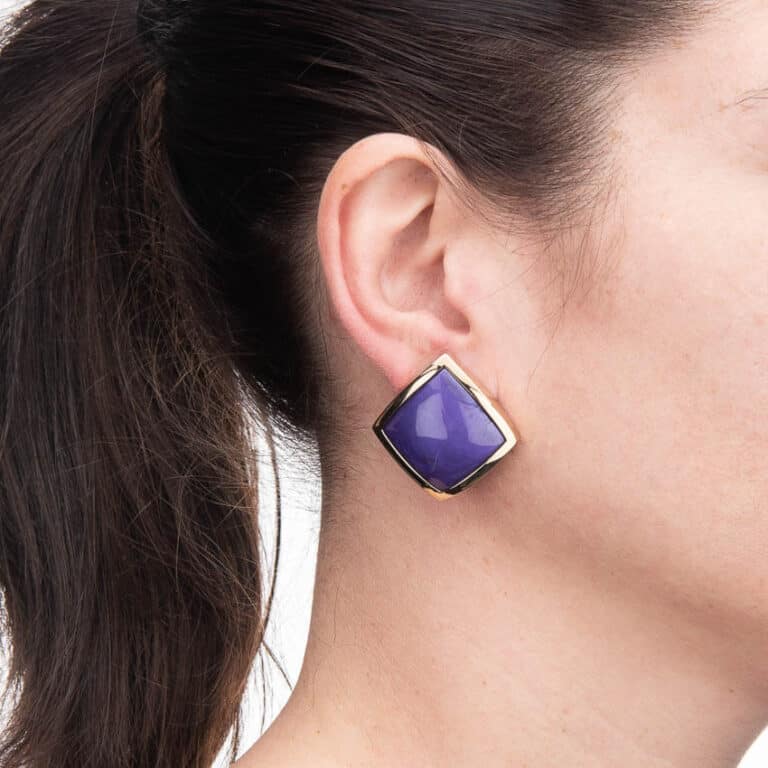 Orecchino clip colore oro resina viola 03