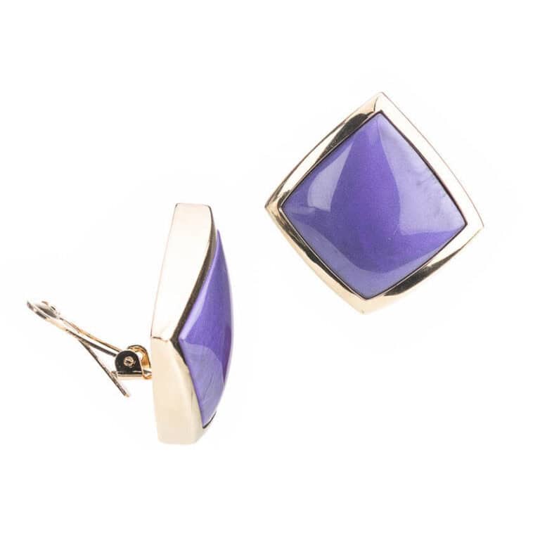 Orecchino clip colore oro resina viola 04